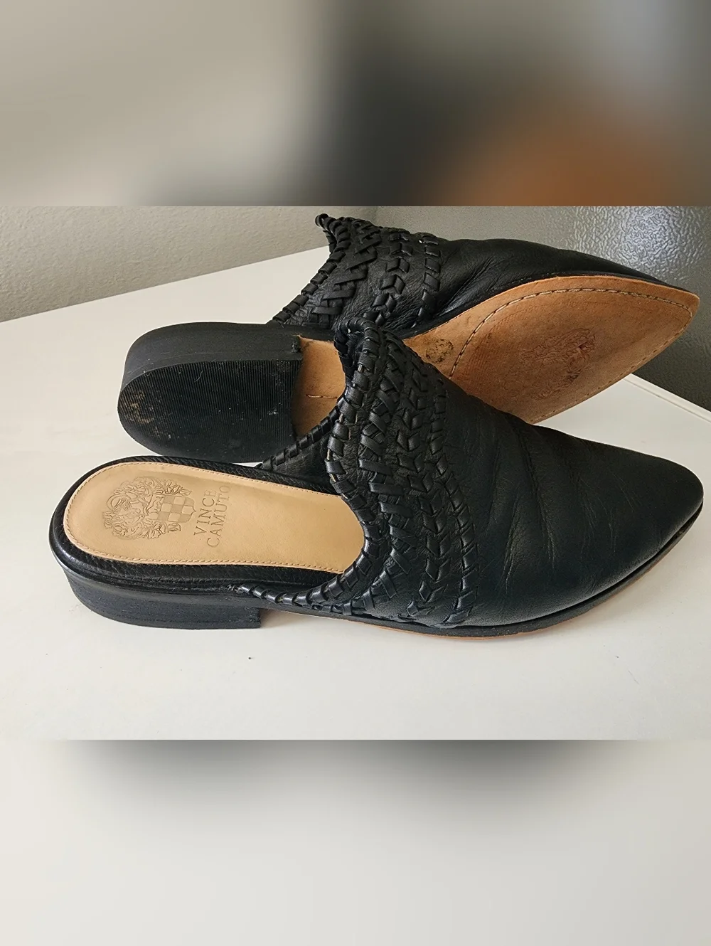 Vince Camuto Sona Mule sandals Women's Size 9.5 Pointy Toe Shoe Black Leather - Picture 11 of 11